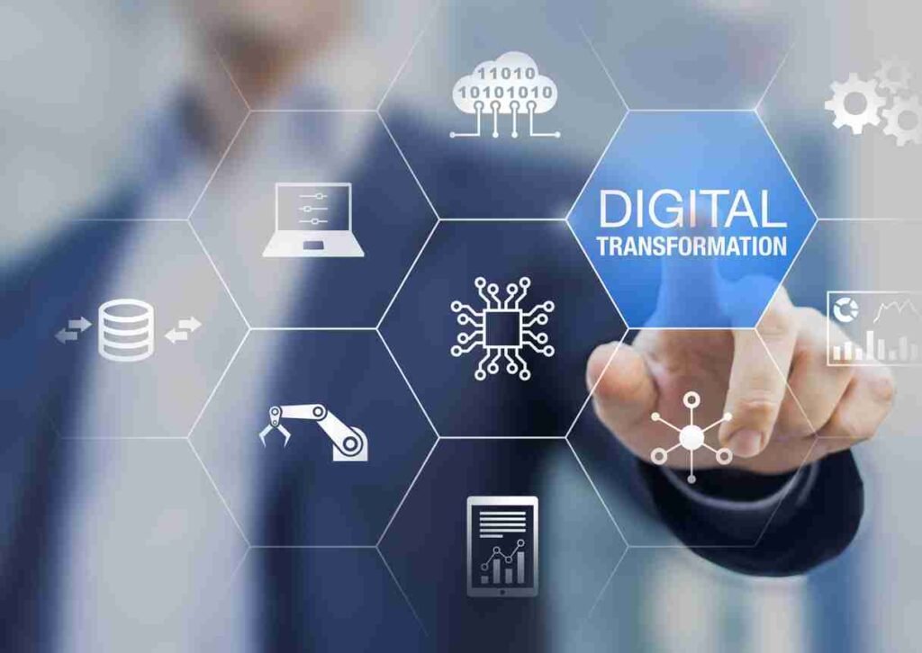 digital transformation technology strategy, digitization and digitalization of business processes and data, optimize and automate operations, customer service management, internet and cloud computing